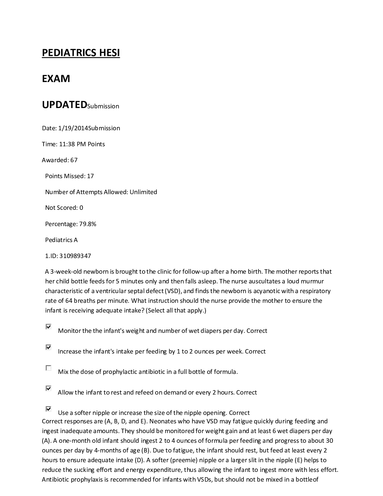 Preview image of PEDIATRICS HESI EXAM UPDATED WITH RATIONALE document
